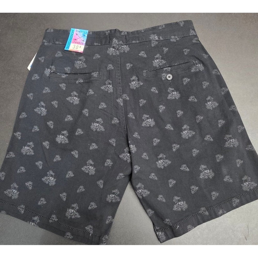 Modern Culture Men's Flat Front Chino Shorts Size 30 - Black Skulls & Roses NWT - Picture 5 of 5